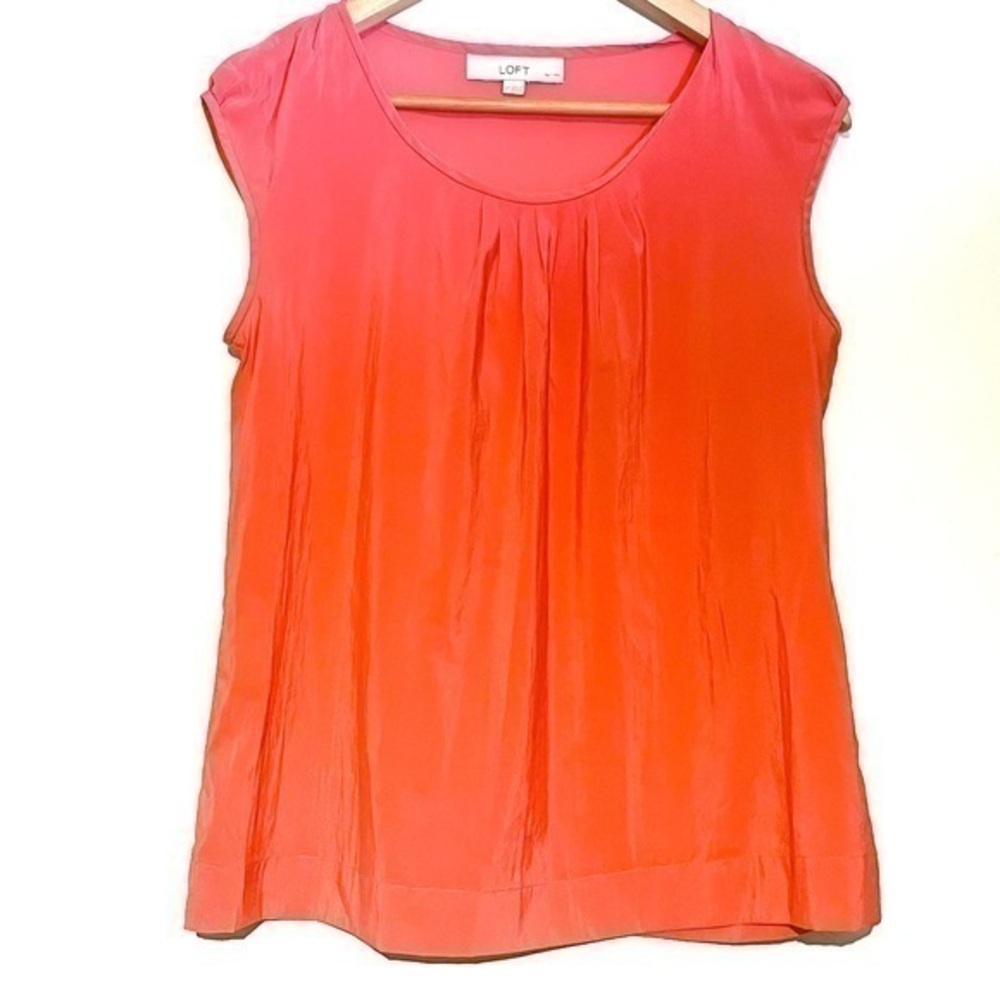 Dressy Coral Top Ann Taylor LOFT Petite Short Sleeve Career Blouse Silky Medium